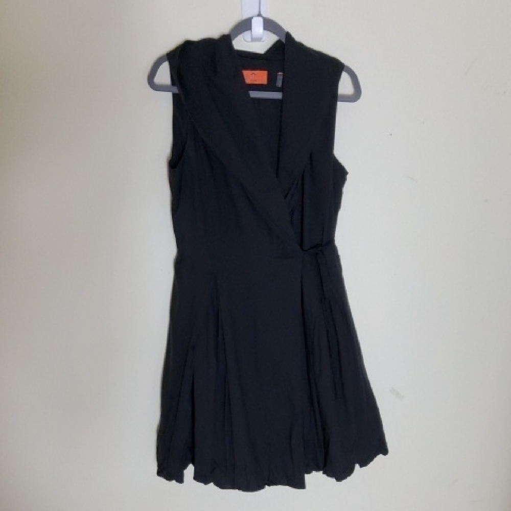 Patrizia Luca Black Pleated Wrap Mini Dress With Hood Baloon Skirt Size M